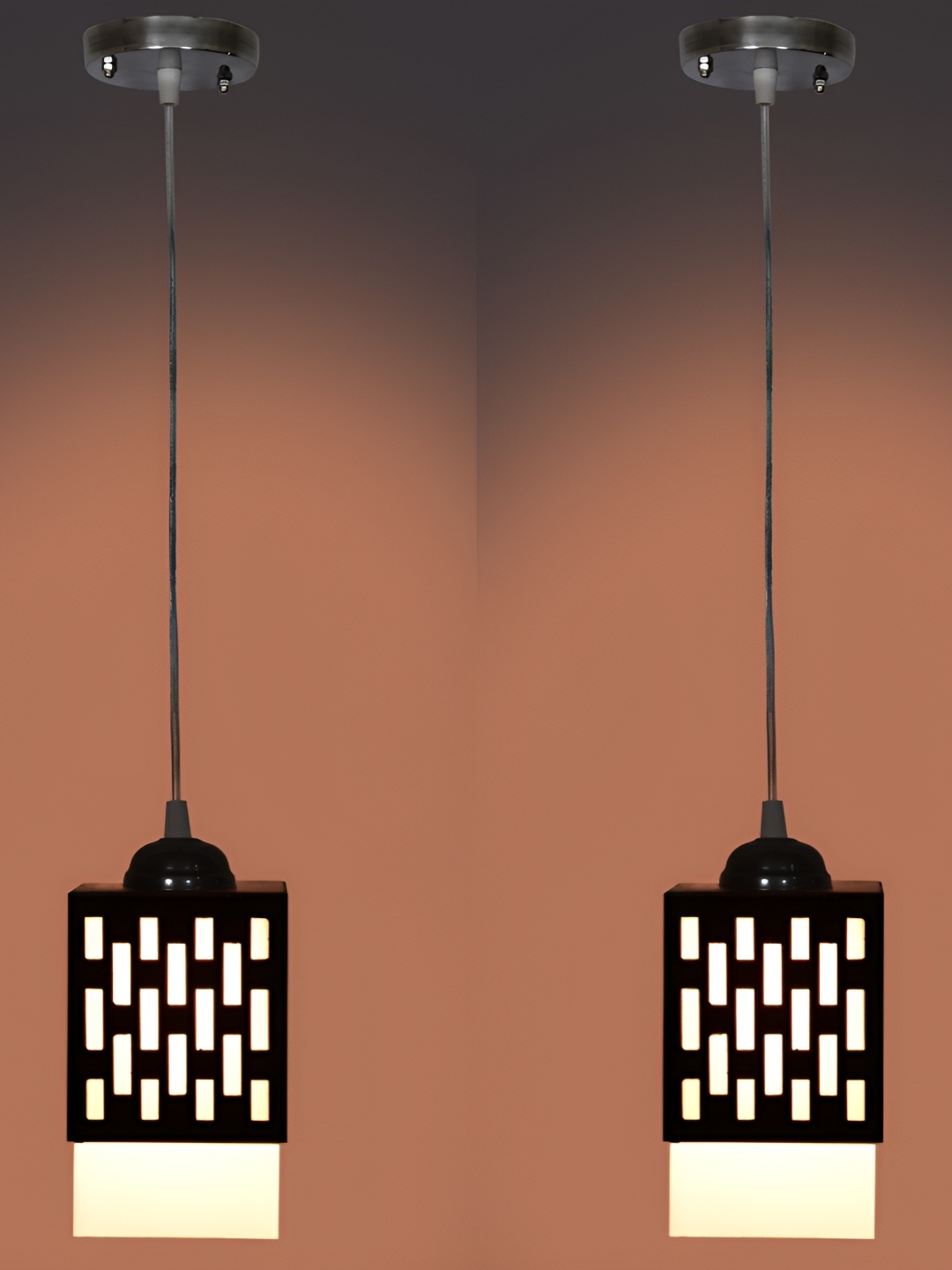 

Afast Brown & White 2 Pieces Textured Wooden Ceiling Lamps
