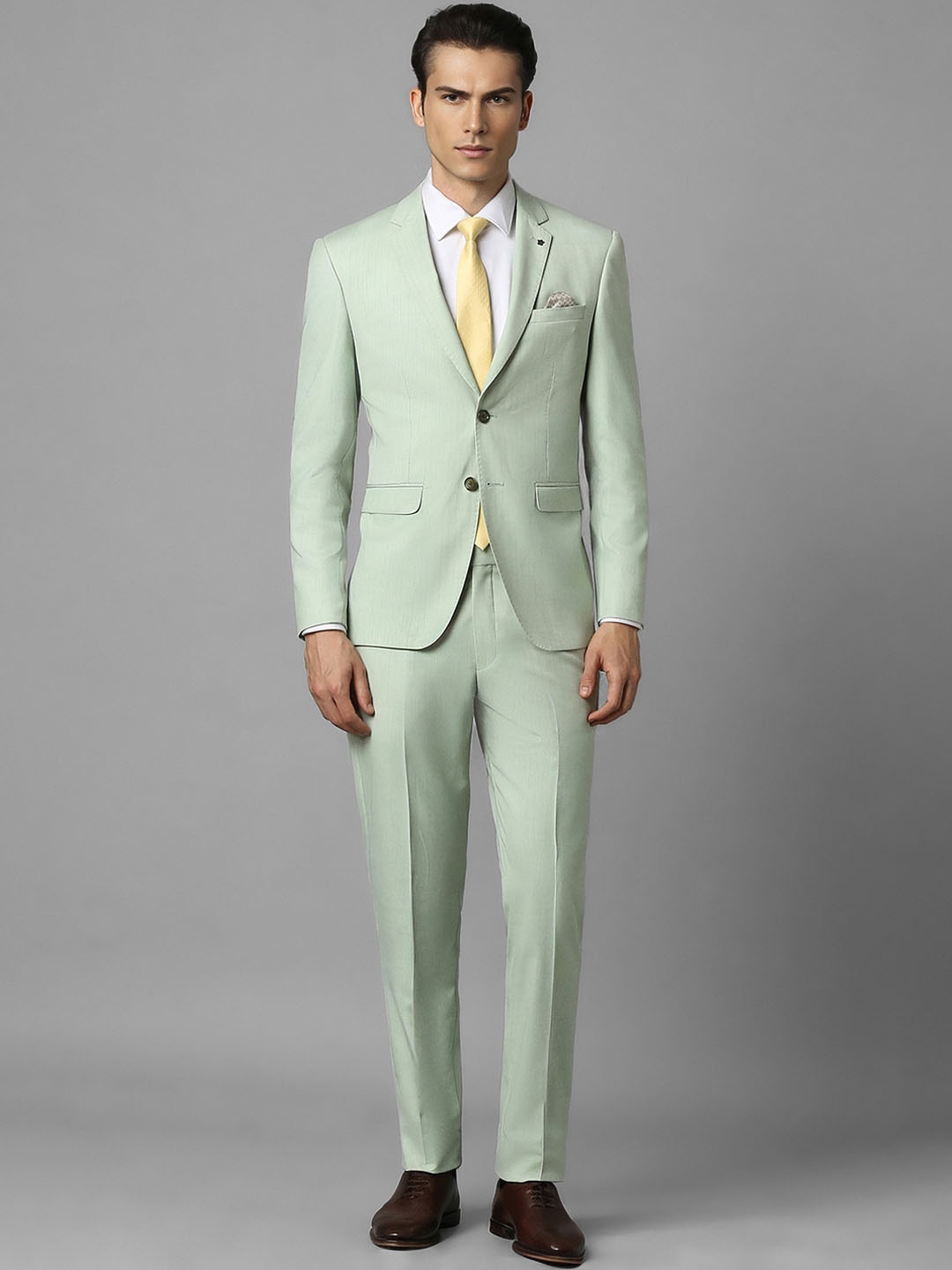 

Louis Philippe Checked Single-Breasted Notched Lapel Collar Slim-Fit Two Piece Formal Suit, Green