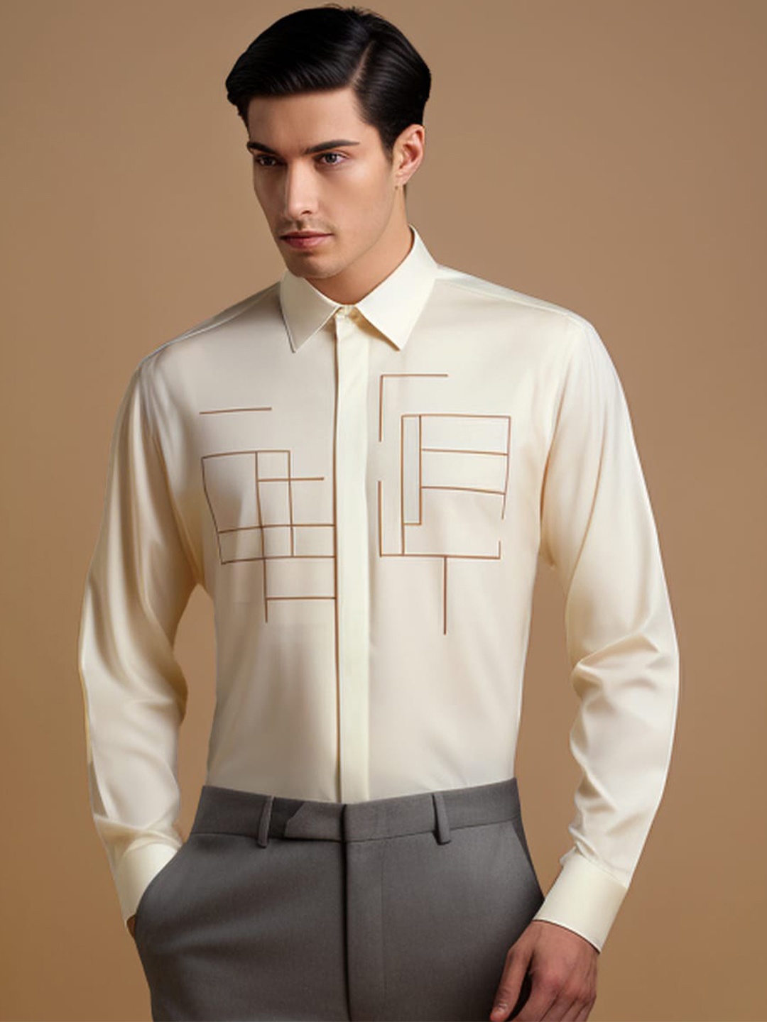 

HE SPOKE Smart Tailored Fit Opaque Twill Weave Cotton Casual Shirt, Cream