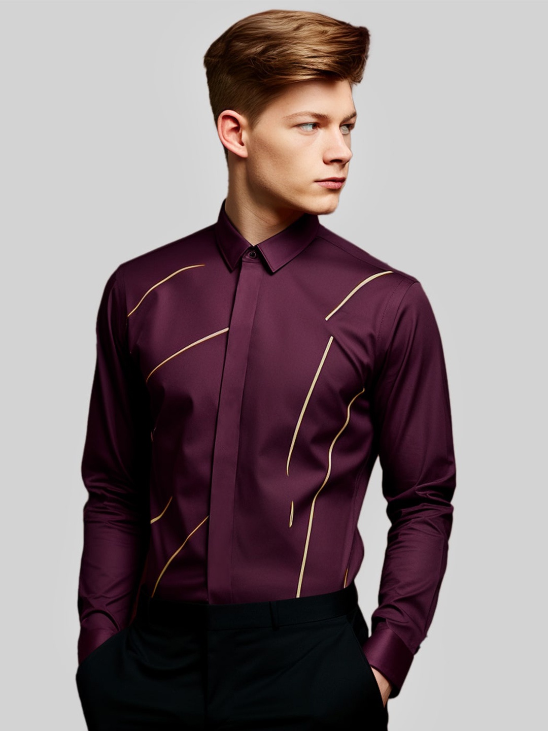 

HE SPOKE Smart Tailored Fit Abstract Printed Cotton Shirt, Burgundy