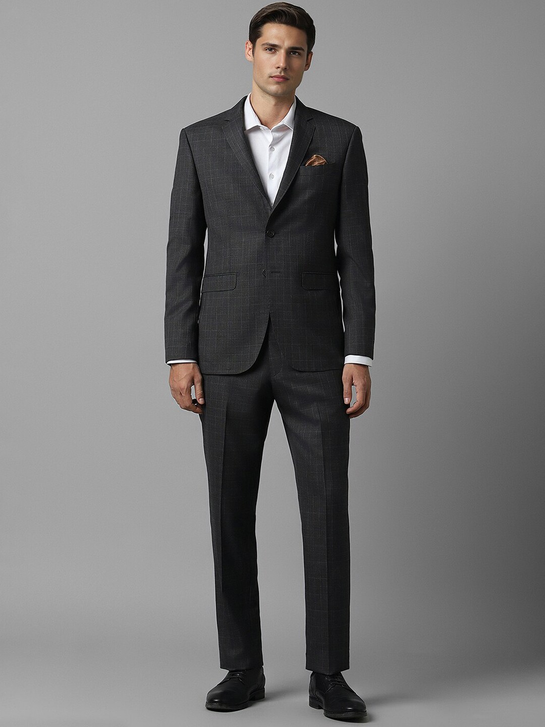 

Luxure by Louis Philippe Checked Single-Breasted Pure Wool Slim-Fit Two Piece Formal Suit, Grey