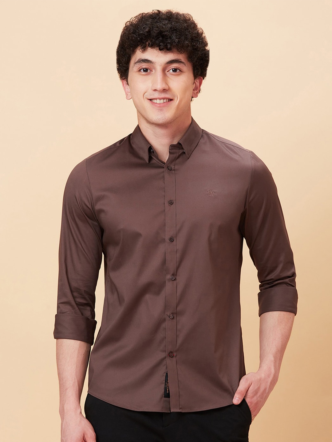 

Being Human Button-Down Collar Slim Fit Cotton Casual Shirt, Brown