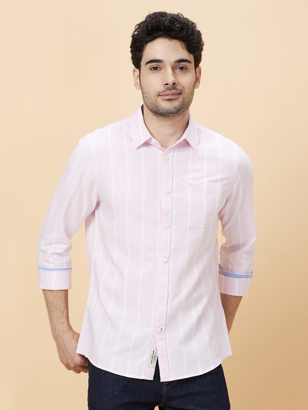 

Being Human Windowpane Checks Spread Collar Slim Fit Cotton Casual Shirt, Pink