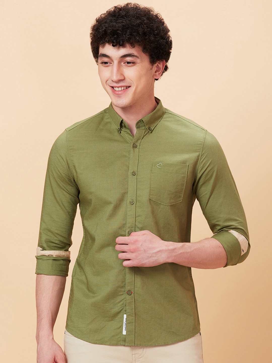 

Being Human Slim Fit Button-Down Collar Long Sleeves Casual Shirt, Green