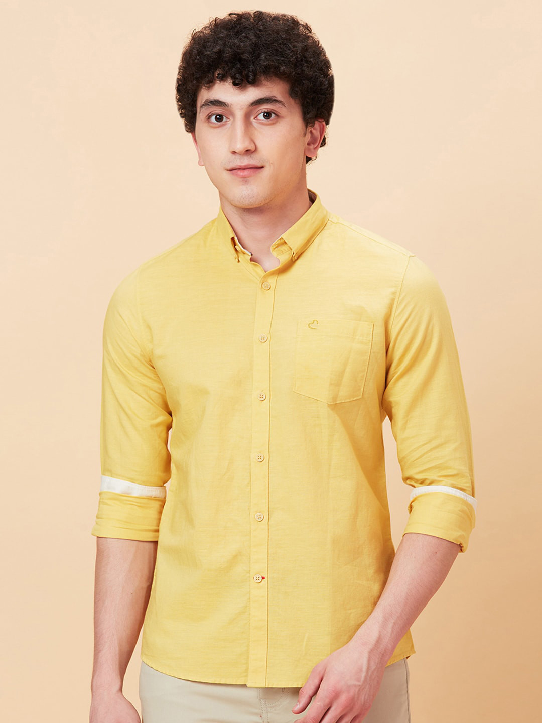 

Being Human Button-Down Collar Slim Fit Cotton Casual Shirt, Yellow