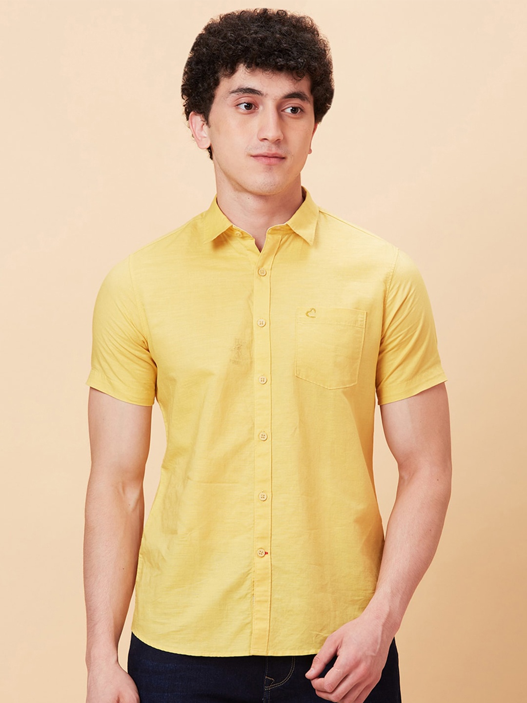 

Being Human Spread Collar Slim Fit Cotton Casual Shirt, Yellow