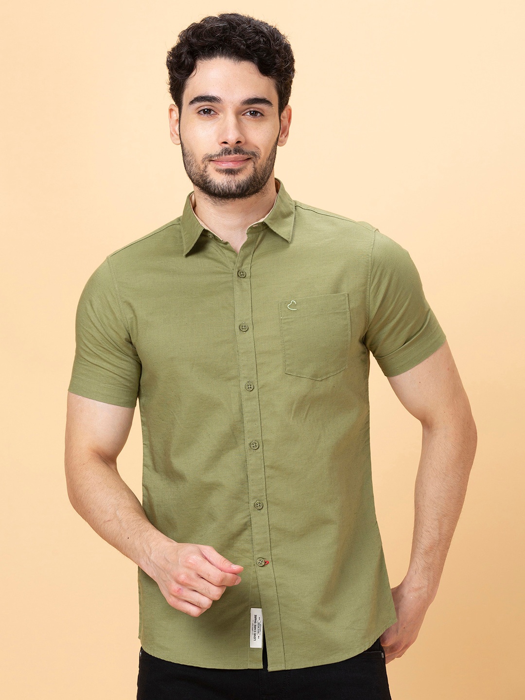 

Being Human Slim Fit Spread Collar Short Sleeves Casual Shirt, Green