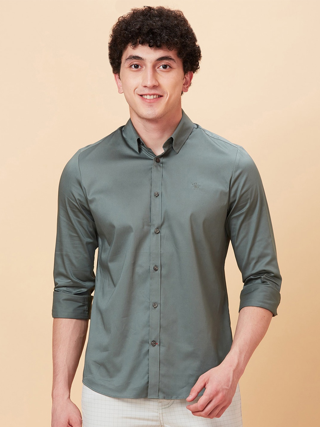 

Being Human Spread Collar Slim Fit Cotton Casual Shirt, Green