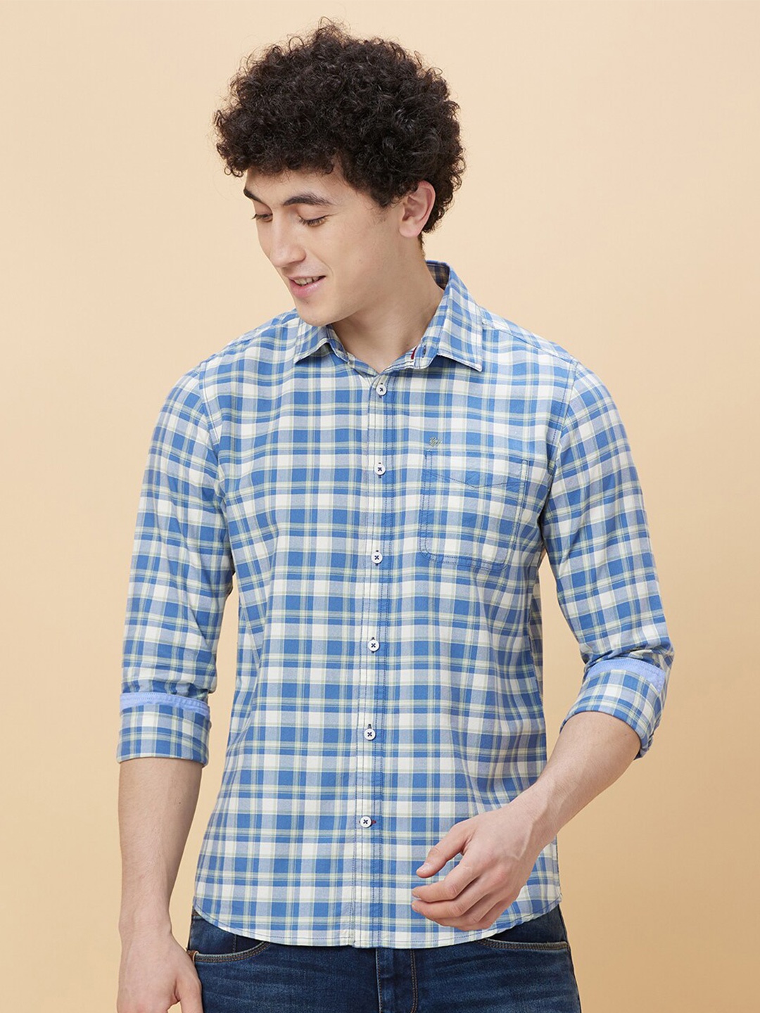 

Being Human Slim Fit Opaque Checked Cotton Casual Shirt, Blue