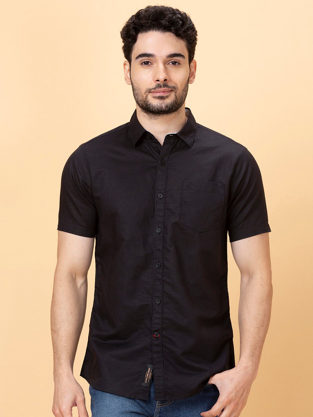 

Being Human Spread Collar Slim Fit Cotton Casual Shirt, Black