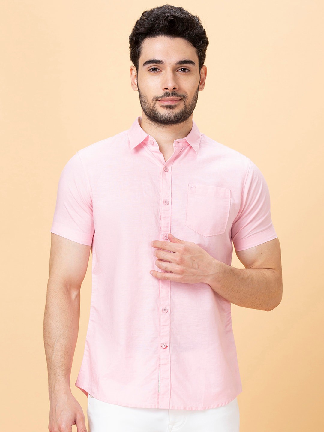 

Being Human Spread Collar Slim Fit Cotton Casual Shirt, Pink