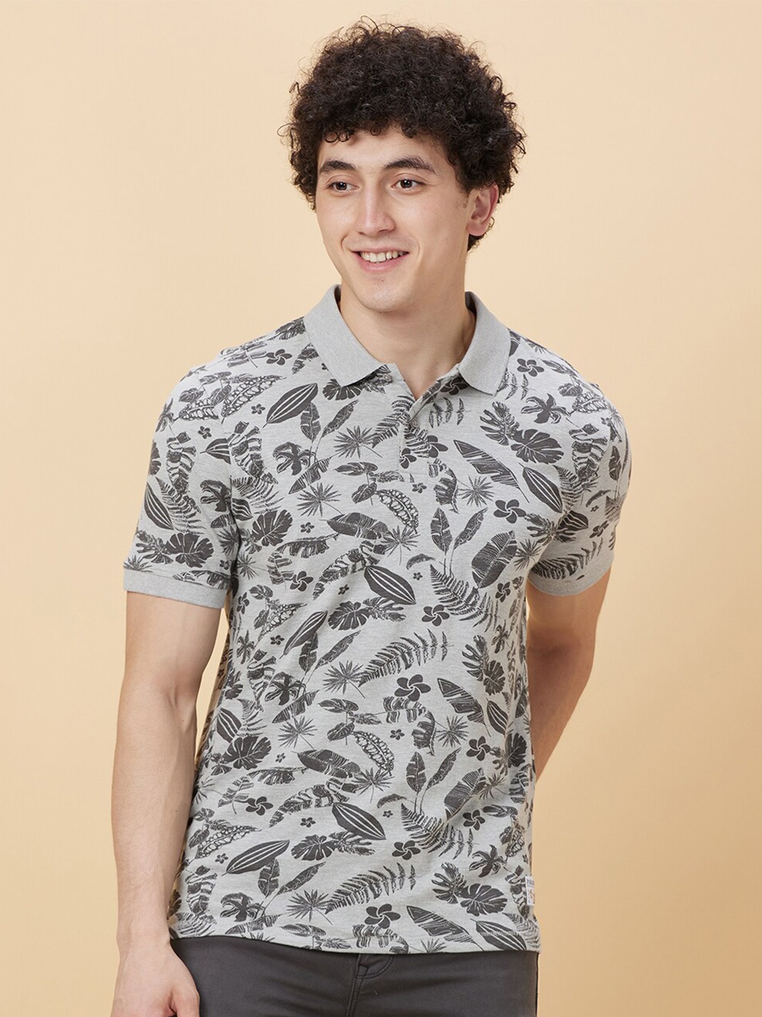 

Being Human Floral Printed Polo Collar Casual T-shirt, Grey