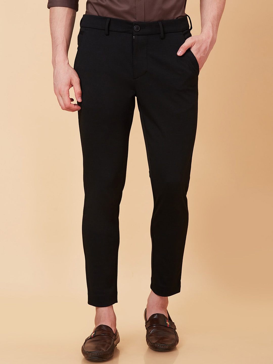 

Being Human Men Mid Rise Easy Wash Cotton Chino Trousers, Black