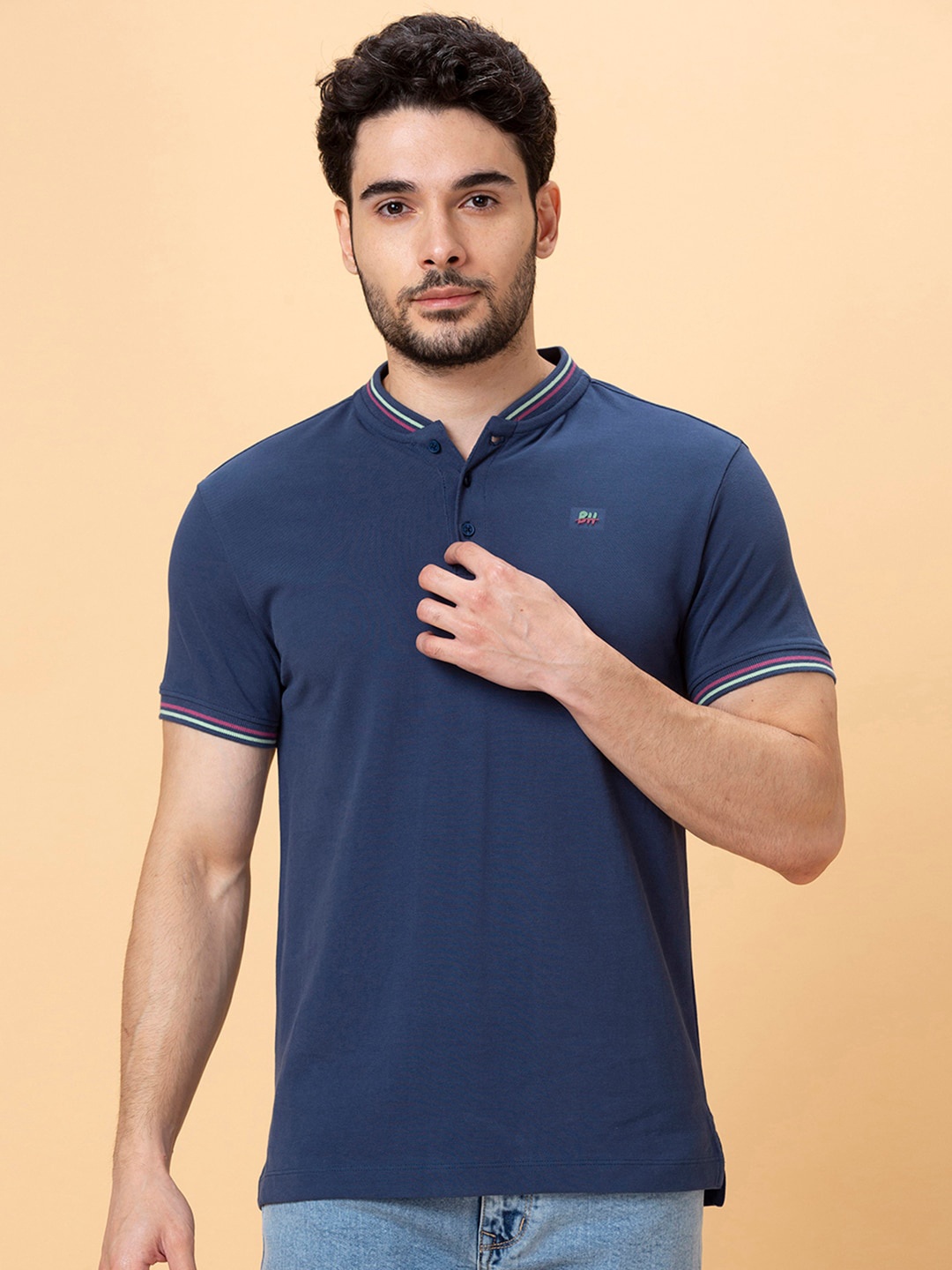 

Being Human Henley Neck Casual T-shirt, Blue