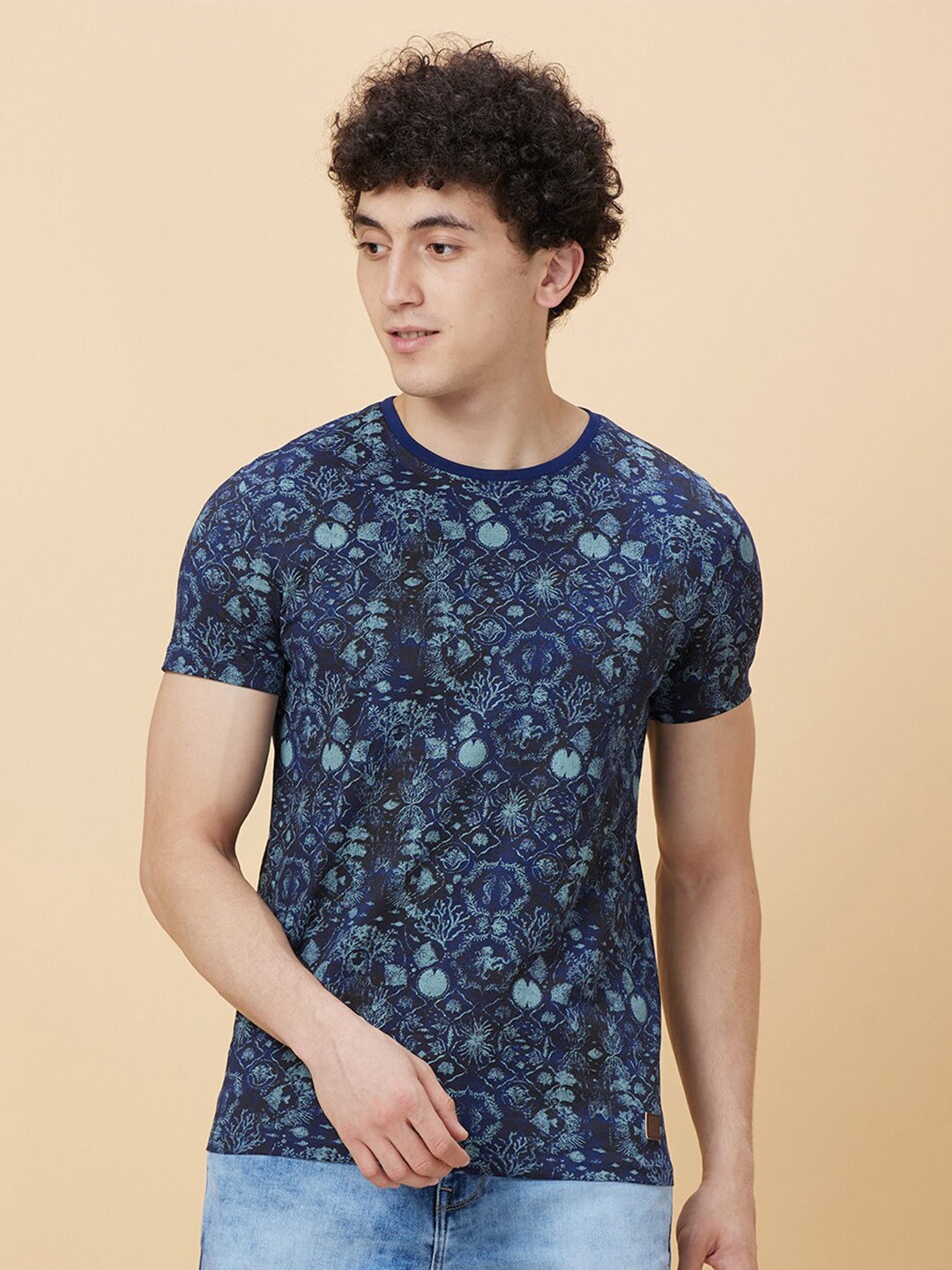 

Being Human Abstract Printed Round Neck Casual T-shirt, Blue