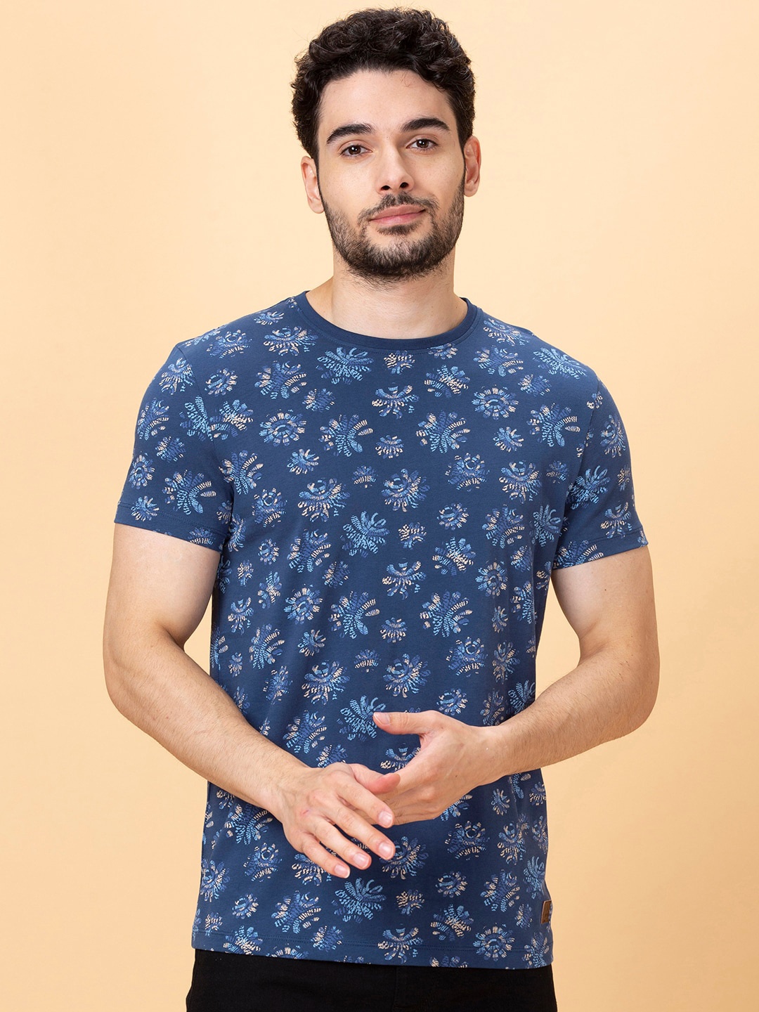 

Being Human Floral Printed Round Neck Casual T-shirt, Blue