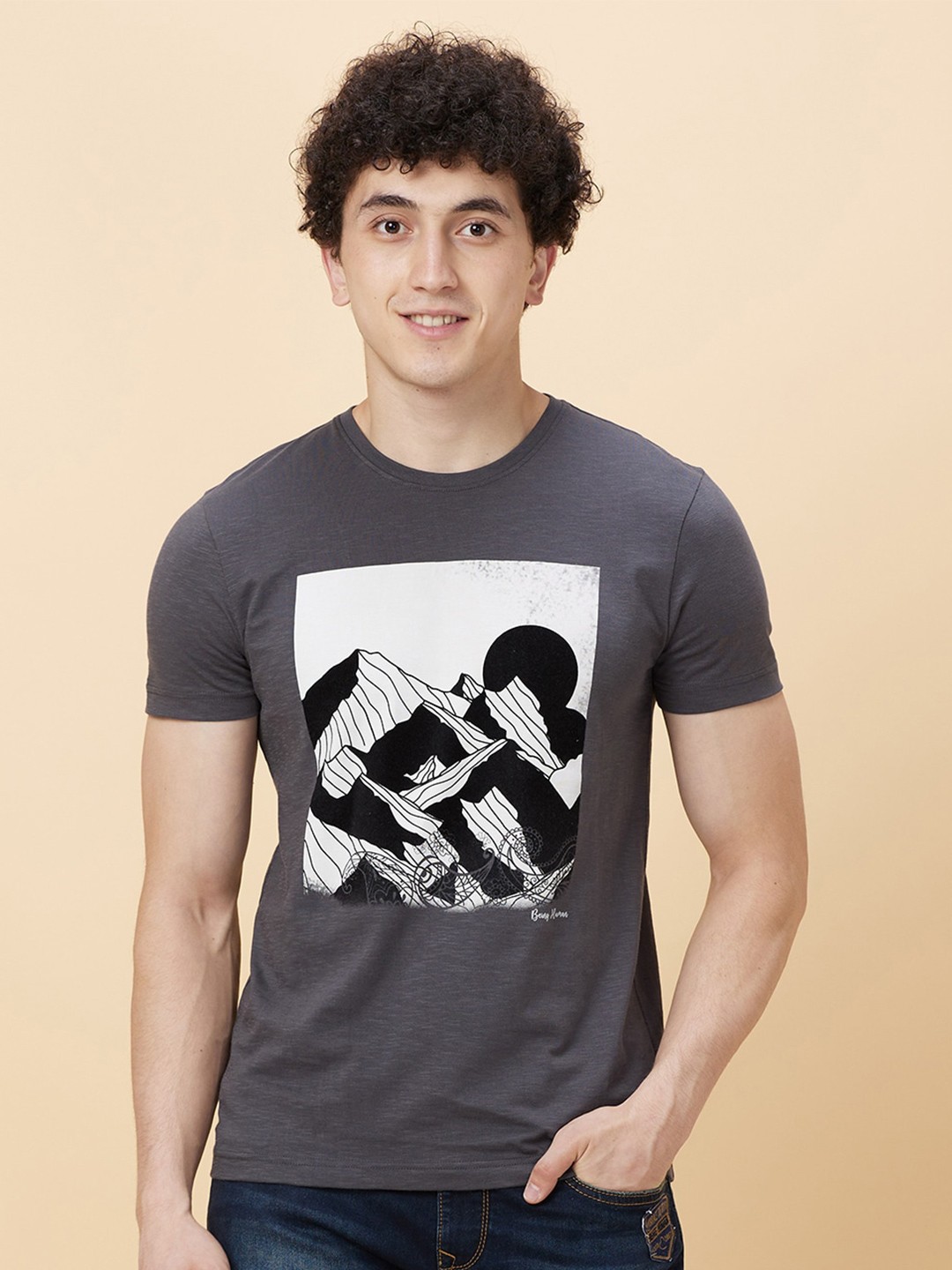 

Being Human Graphic Printed Round Neck Casual T-shirt, Grey