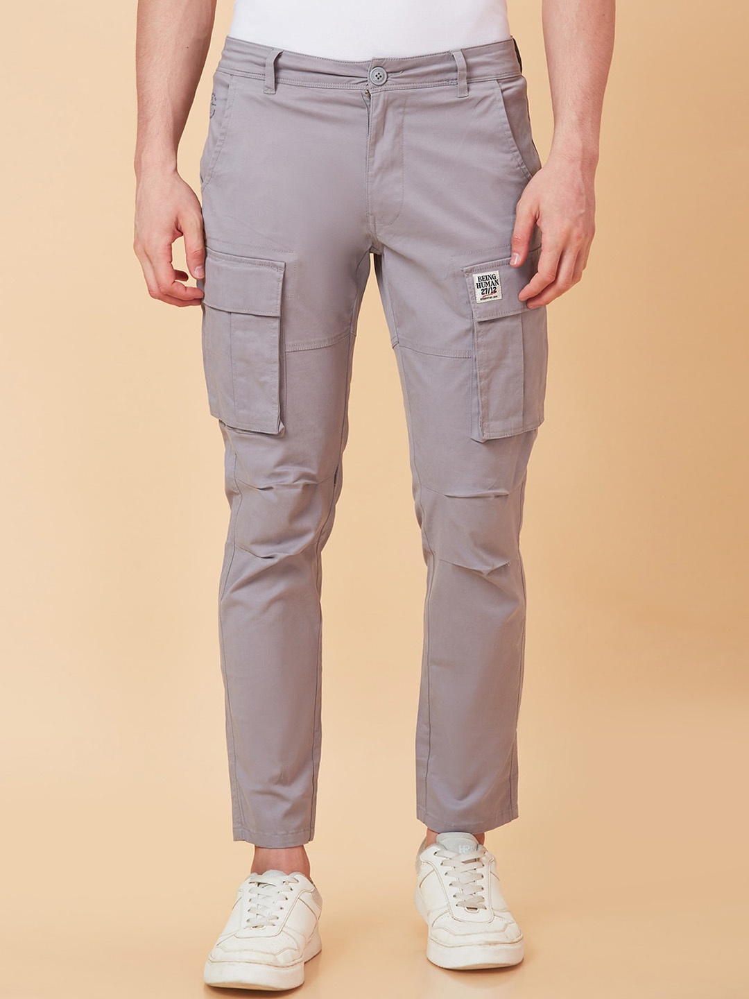 

Being Human Men Slim Fit Cotton Cargos Trouser, Silver