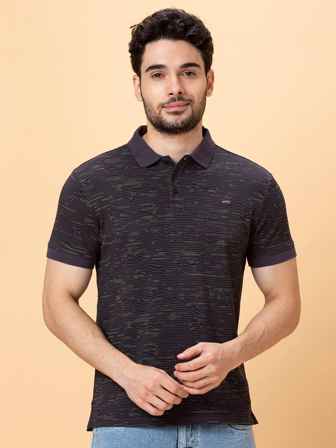 

Being Human Striped Polo Collar Casual T-shirt, Grey