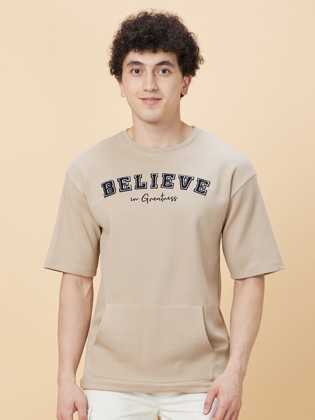 Being Human Typography Printed Drop Shoulder Sleeves Oversized T-shirt, Brown