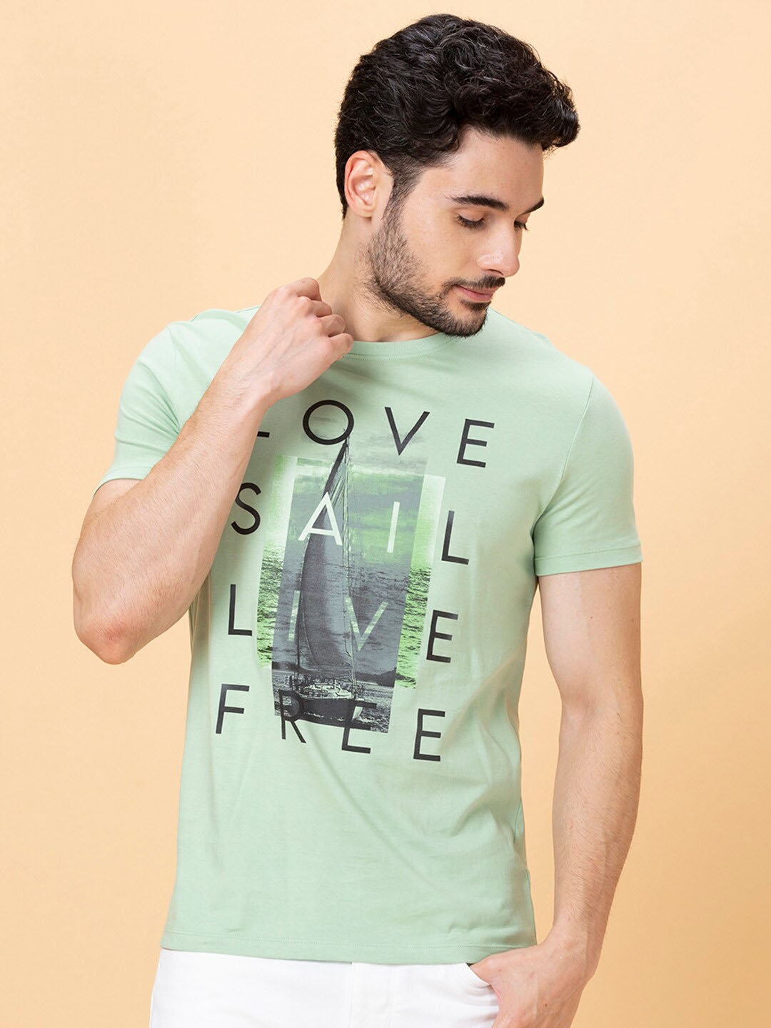 

Being Human Typography Printed Round Neck Slim Fit T-shirt, Green