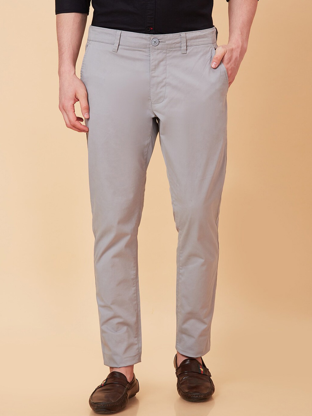 

Being Human Men Mid Rise Easy Wash Cotton Chino Trousers, Silver