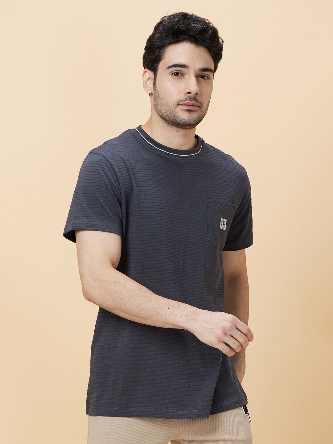 

Being Human Striped Round Neck T-shirt, Charcoal