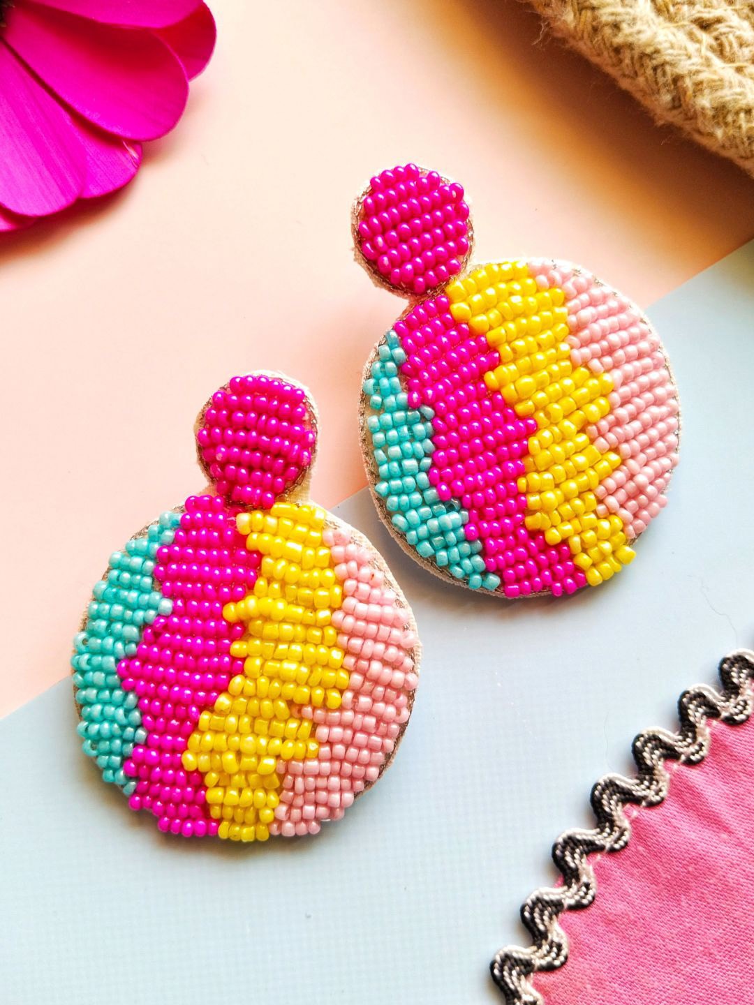 

DressBerry Pink Beaded Classic Drop Earrings