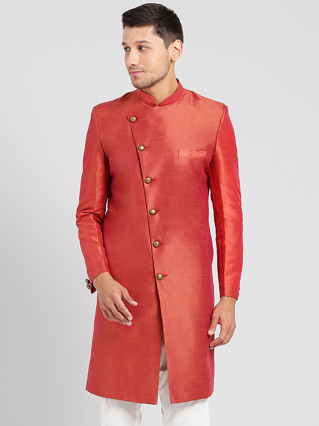 

KISAH Men Mandarin Collar Indowestern Sherwani, Peach