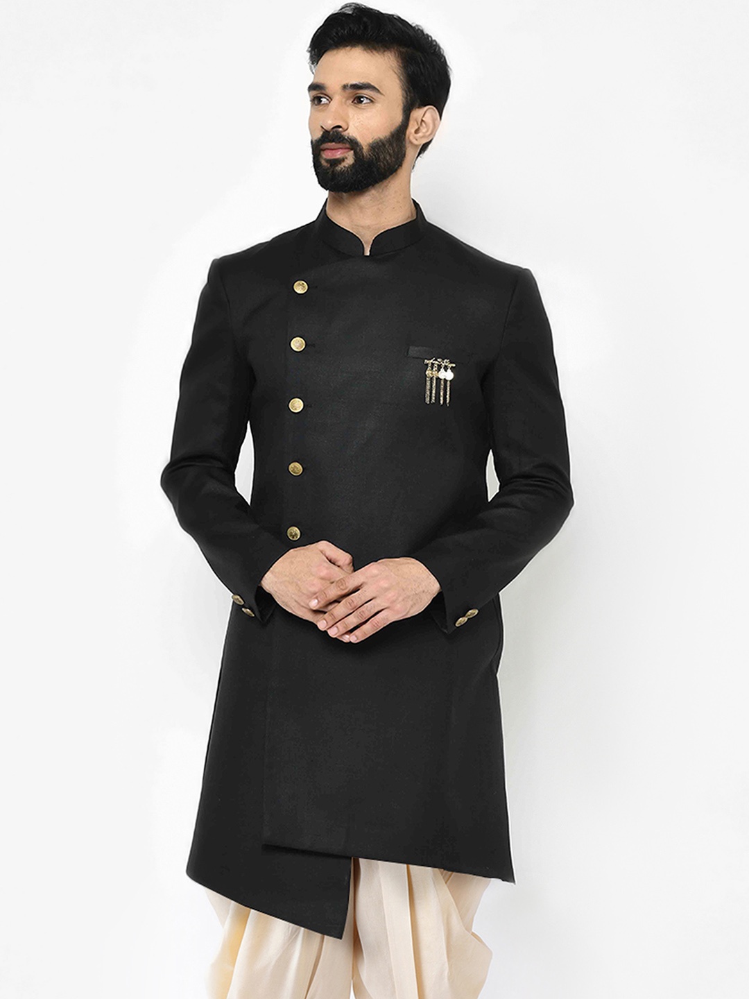 

KISAH Men Mandarin Collar Indowestern Sherwani, Black