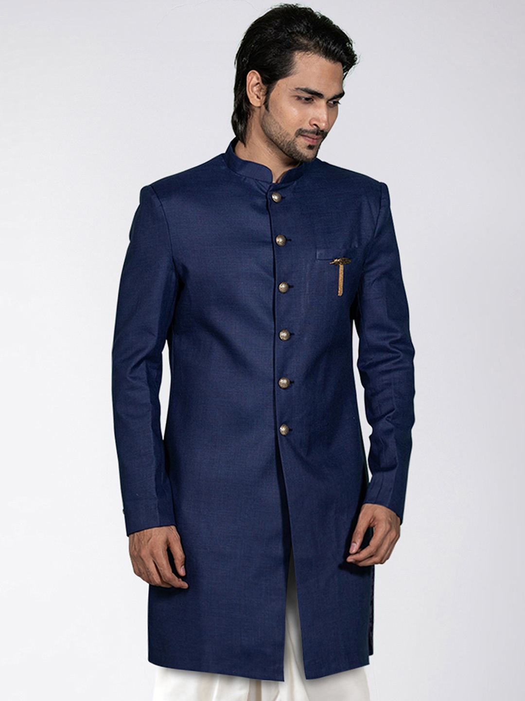 

KISAH Men Mandarin Collar Indowestern Sherwani, Blue