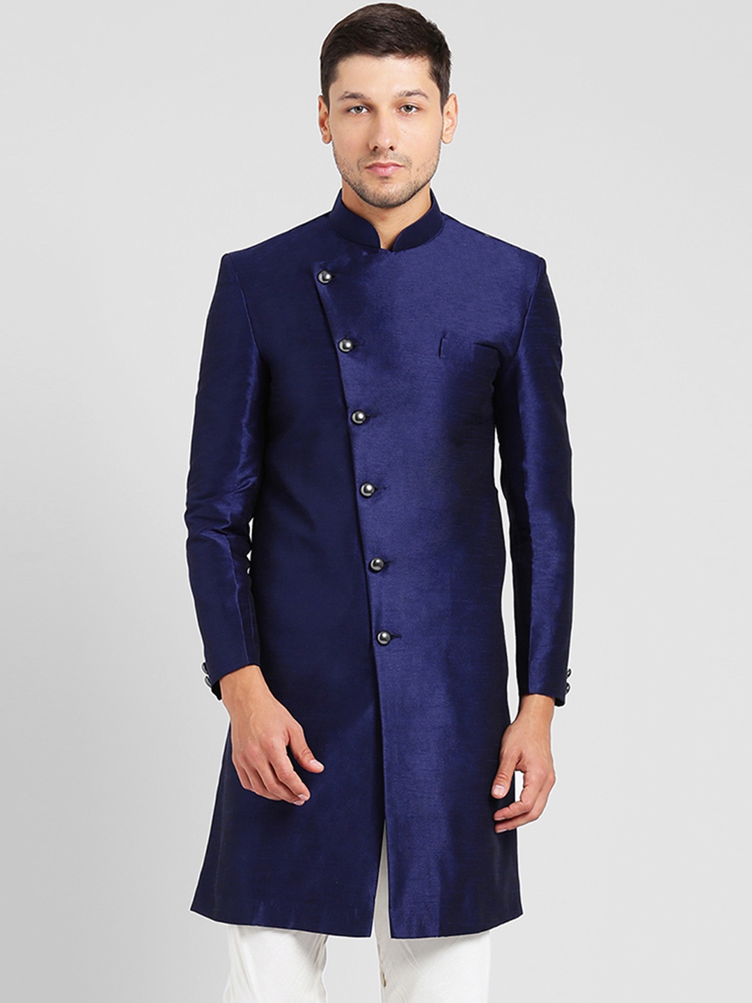 

KISAH Men Mandarin Collar Indowestern Sherwani, Blue