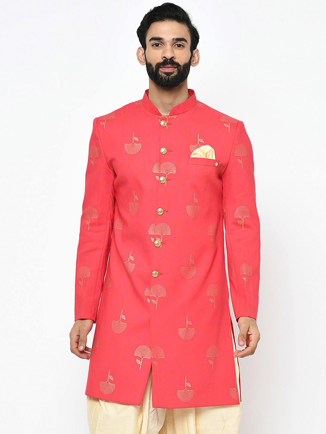 

KISAH Men Floral Printed Mandarin Collar Indowestern Sherwani, Pink