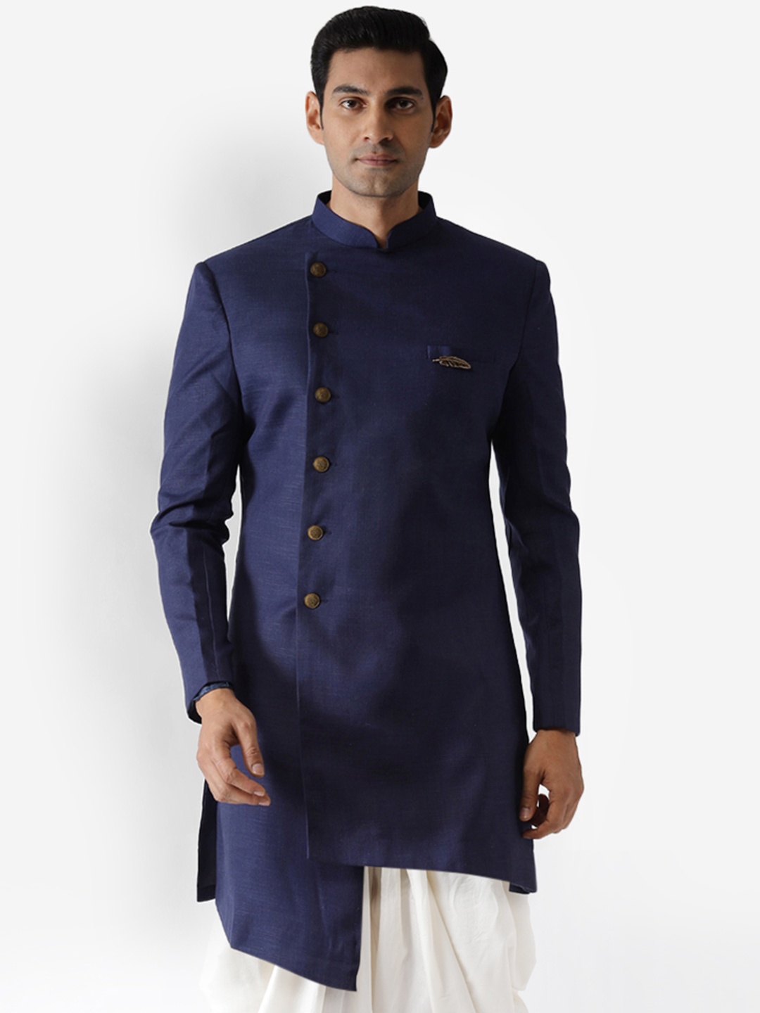 

KISAH Men Mandarin Collar Indowestern Sherwani, Navy blue