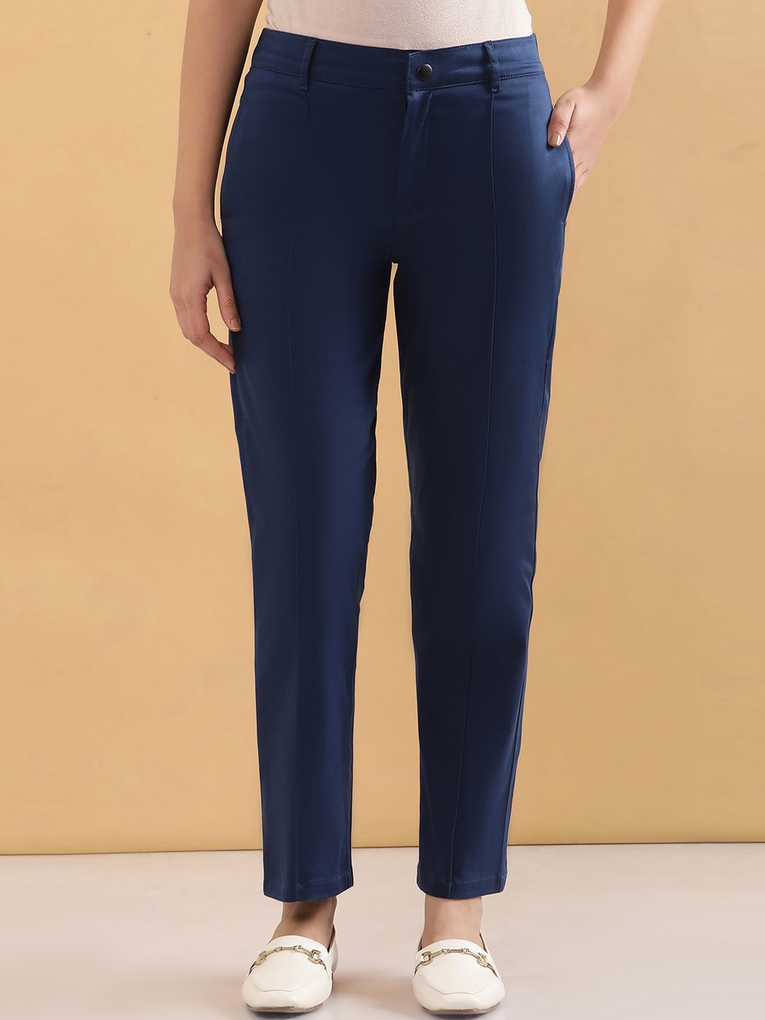 

elleven Women Mid-Rise Slim Fit Regular Trouser, Blue