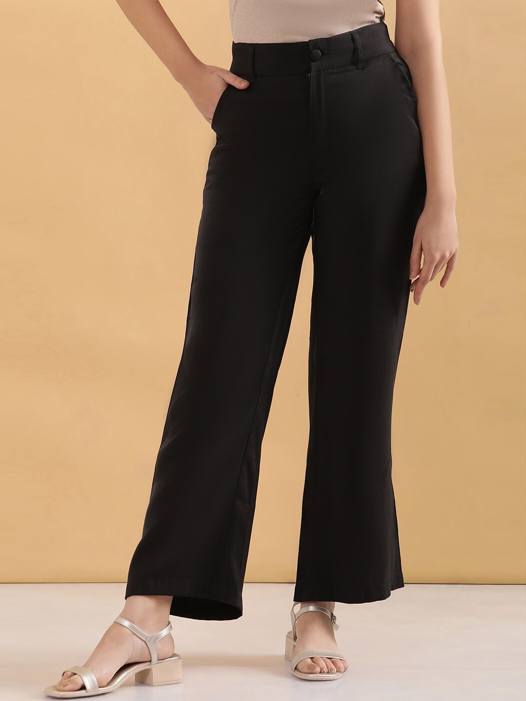 

elleven Women Mid-Rise Straight Fit Parallel Trouser, Black