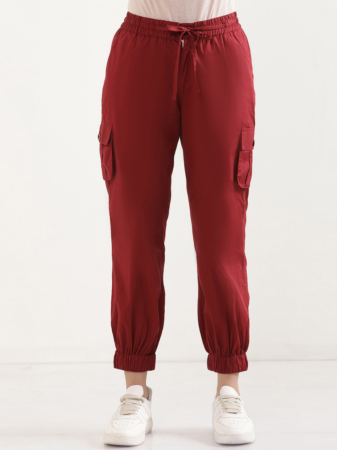 

elleven Women Slim Fit Cotton Joggers Trouser, Red