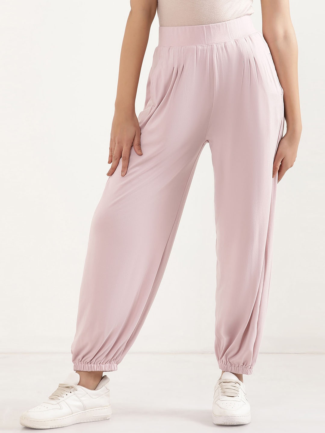 

elleven Women Loose Fit Mid Rise Harem Pants, Pink