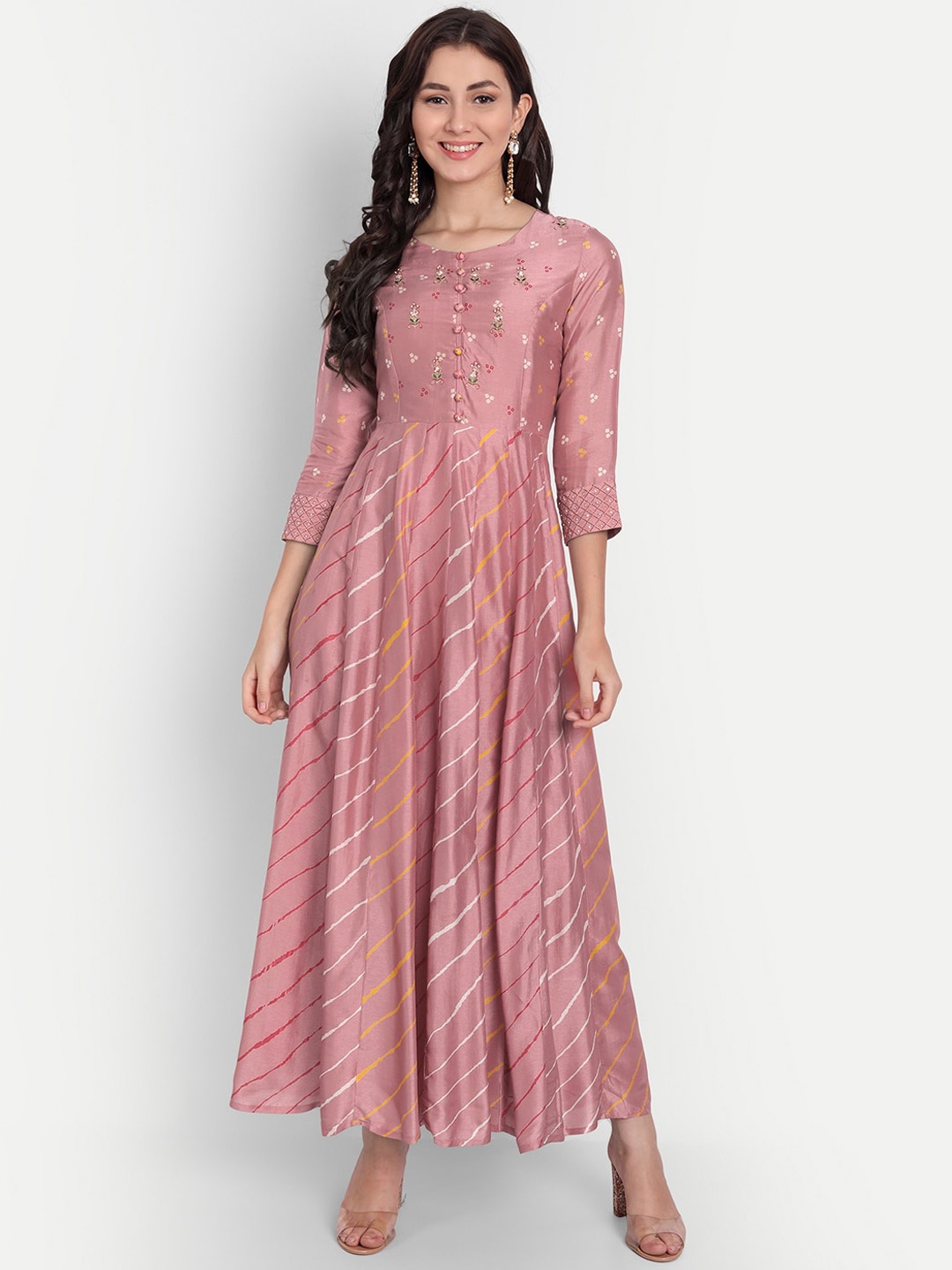 

SUTI Women Ethnic Motifs Striped Anarkali Kurta, Rose