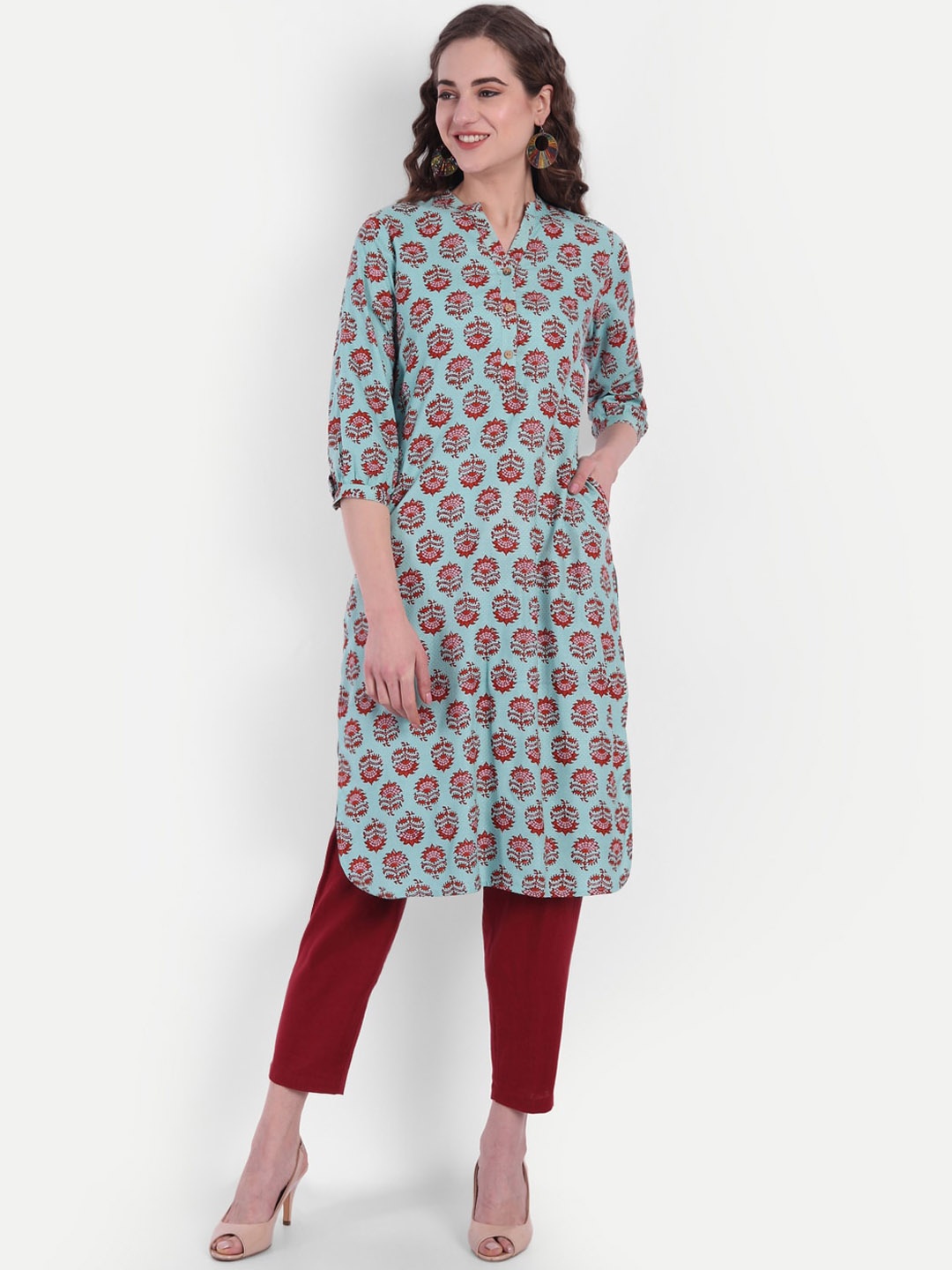 

SUTI Women Ethnic Motifs Printed Thread Work Kurta, Blue
