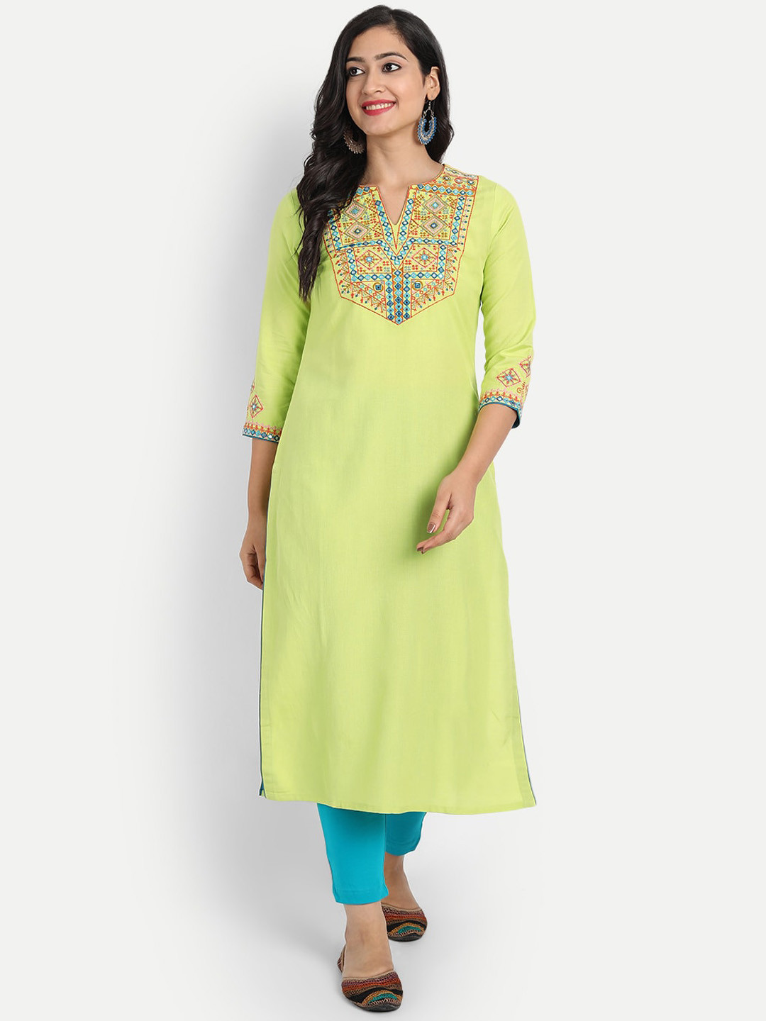 

SUTI Embroidered Straight Kurta, Green
