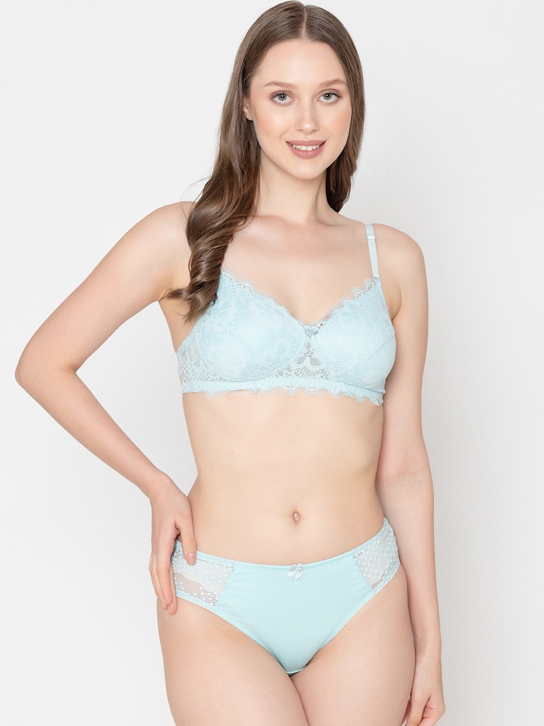 

B'ZAR Lightly Padded Lace Lingerie Set, Turquoise blue