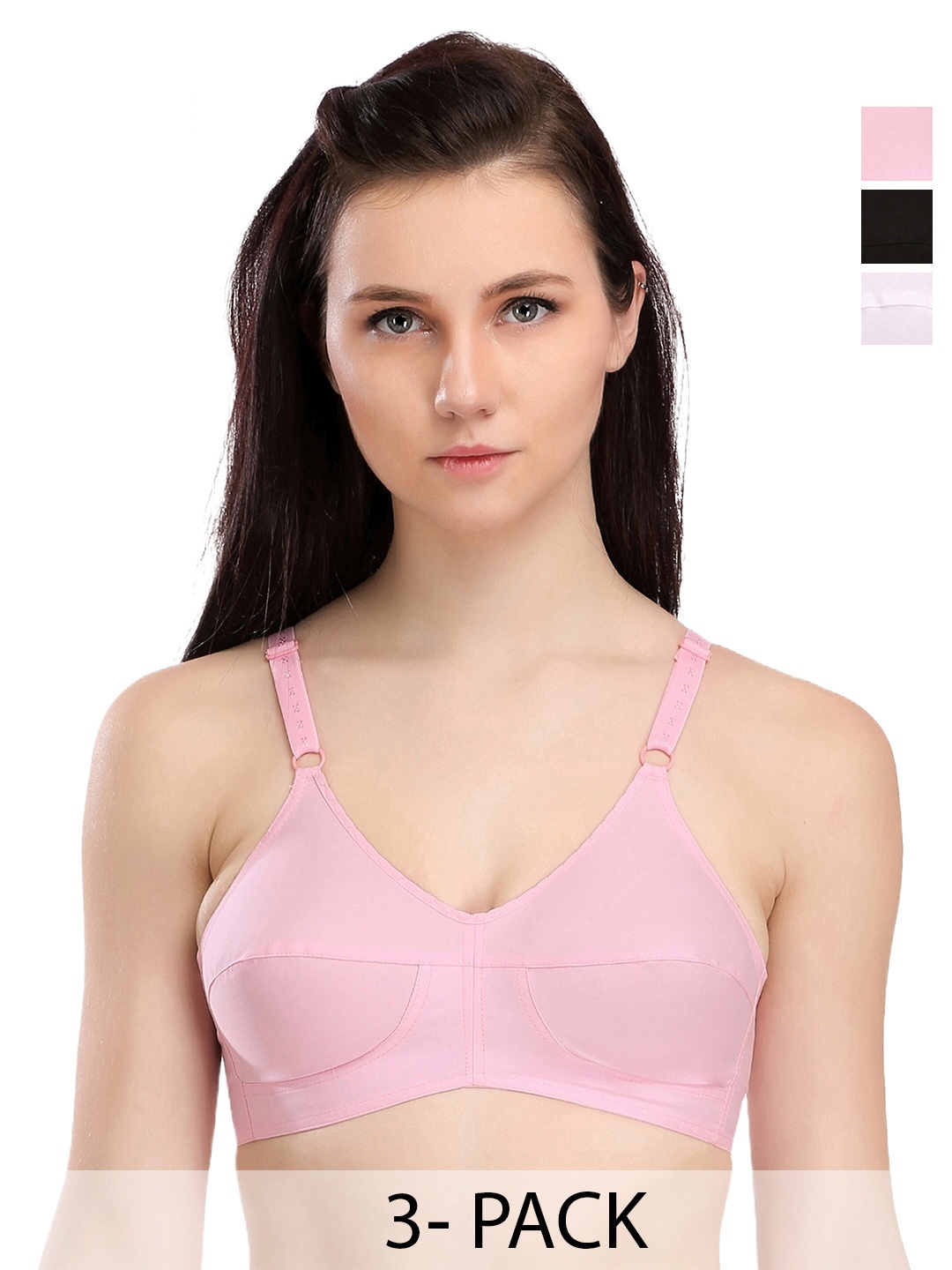 

SELFCARE Pack of 3 Cotton Non Padded Cotton Full Coverage Beginners Bra - SN2315-40A, Black