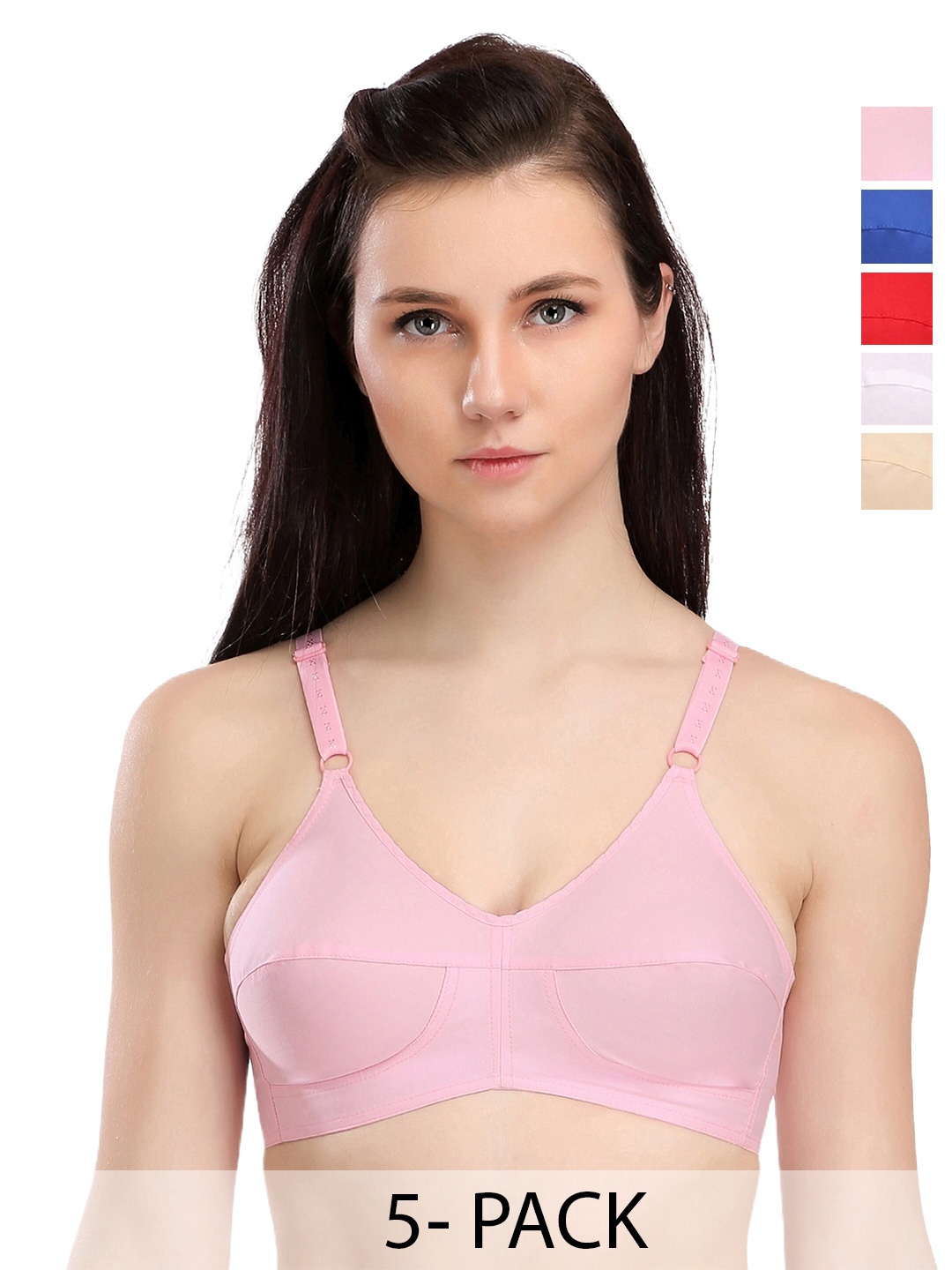 

SELFCARE Pack of 5 Cotton Non Padded Cotton Full Coverage Beginners Bra - SN0709-40A, Blue