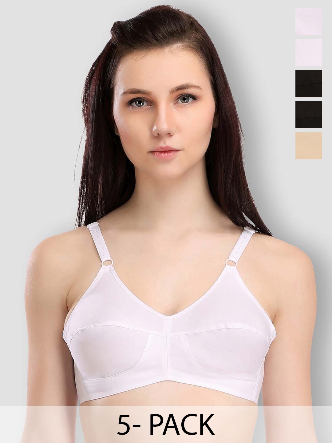 

SELFCARE Pack of 5 Cotton Non Padded Cotton Full Coverage Beginners Bra - SN0712-40A, White