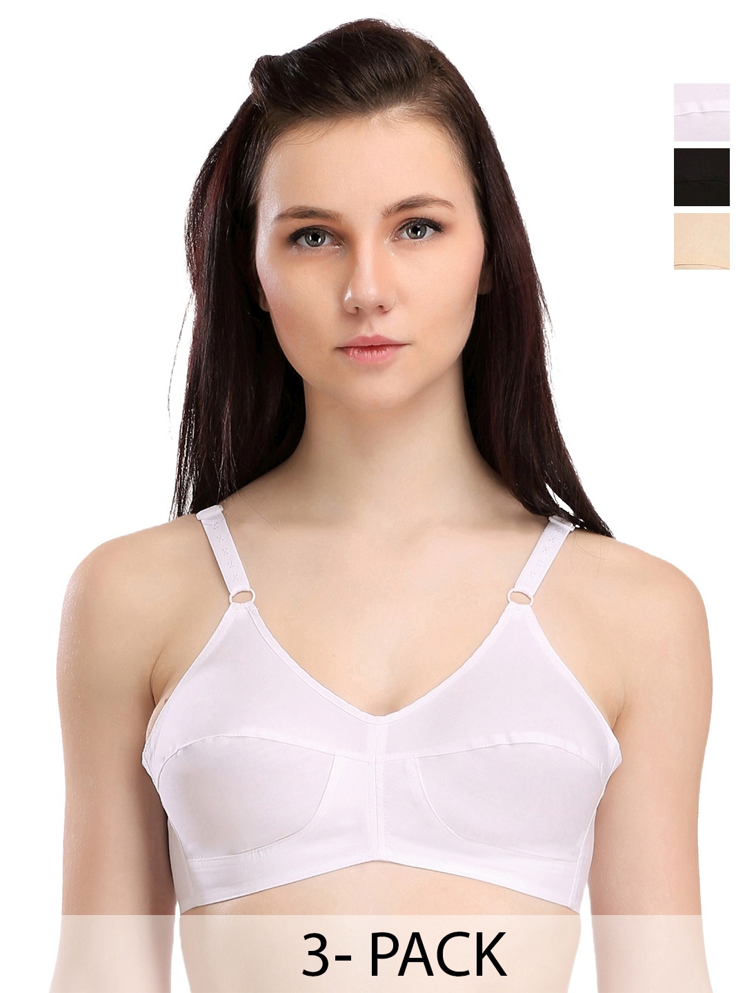 

SELFCARE Pack of 3 Cotton Non Padded Cotton Full Coverage Beginners Bra - SN0255-30A, White