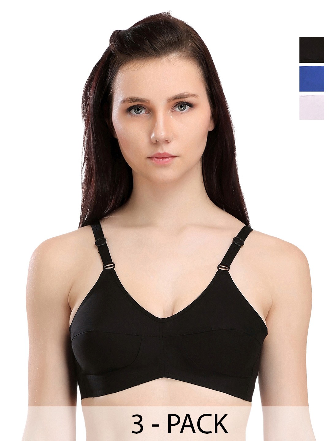 

SELFCARE Pack of 3 Cotton Non Padded Cotton Full Coverage Beginners Bra - SN2314-30A, Black