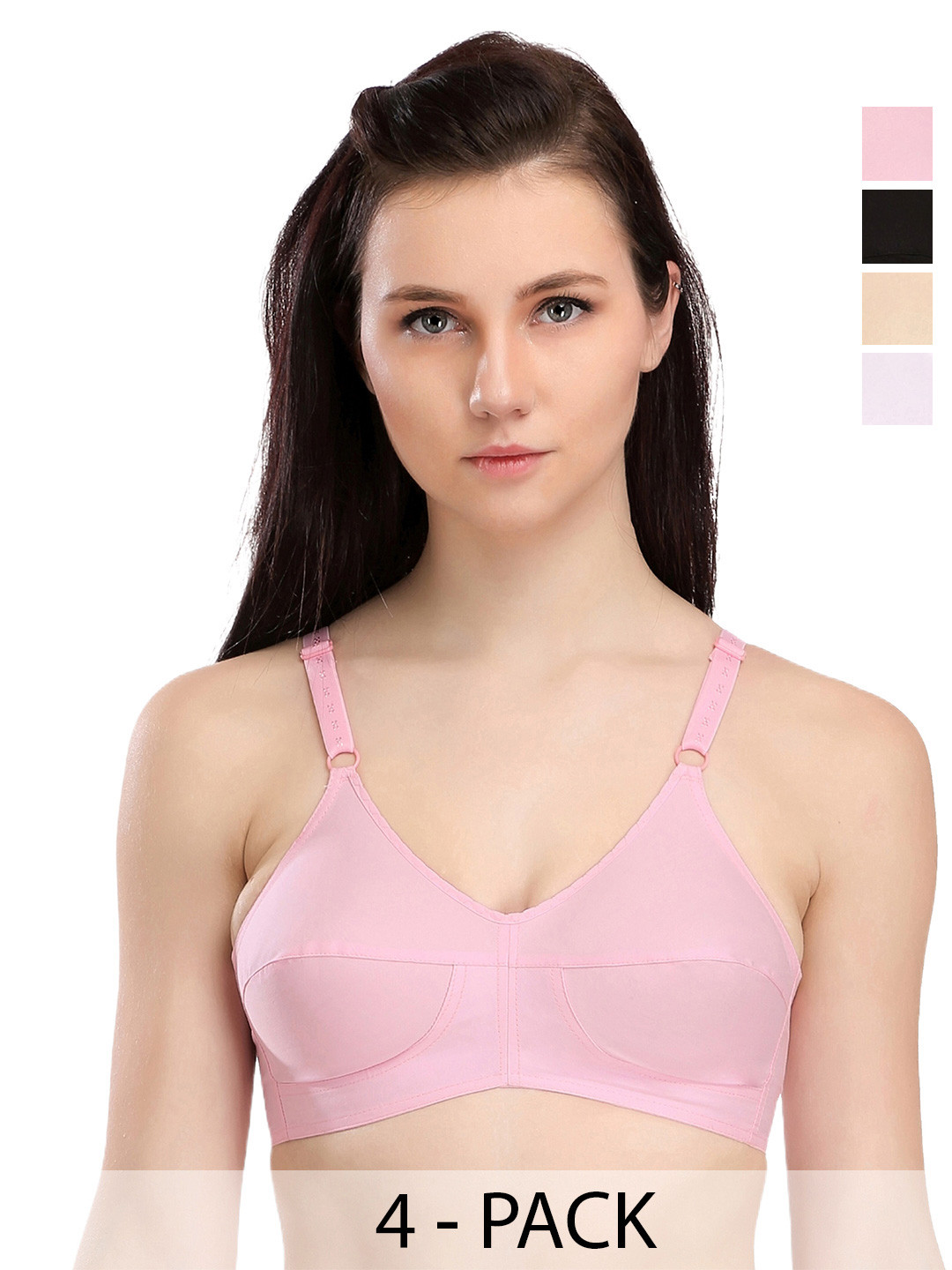 

SELFCARE Pack Of 4 Full Coverage 360 Degree Support Anti Odour Cotton Minimizer Bra, Pink