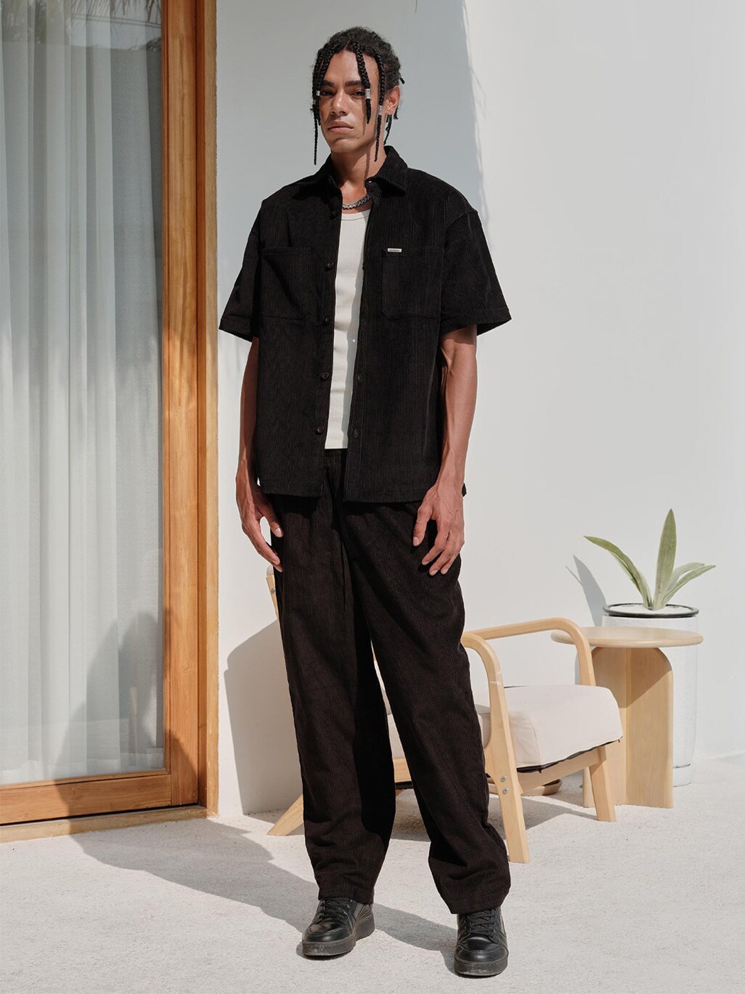 

Bonkers Corner Premium Opaque Corduroy Oversized Casual Shirt, Black