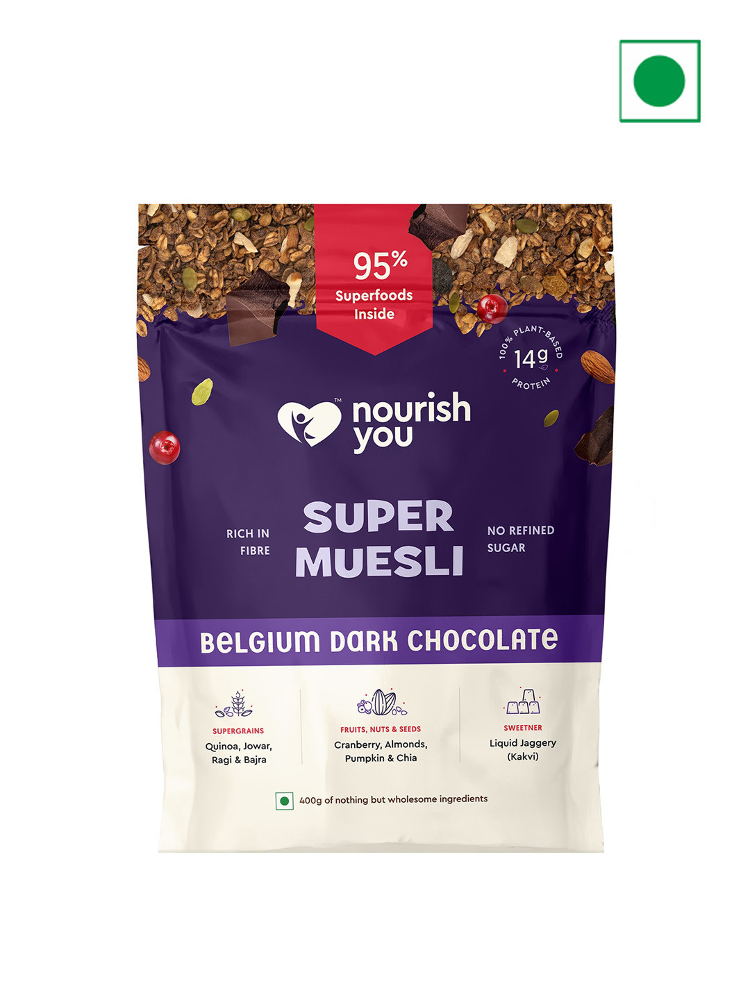 

Nourish You Super Muesli Belgium Dark Chocolate -400Gm, Blue